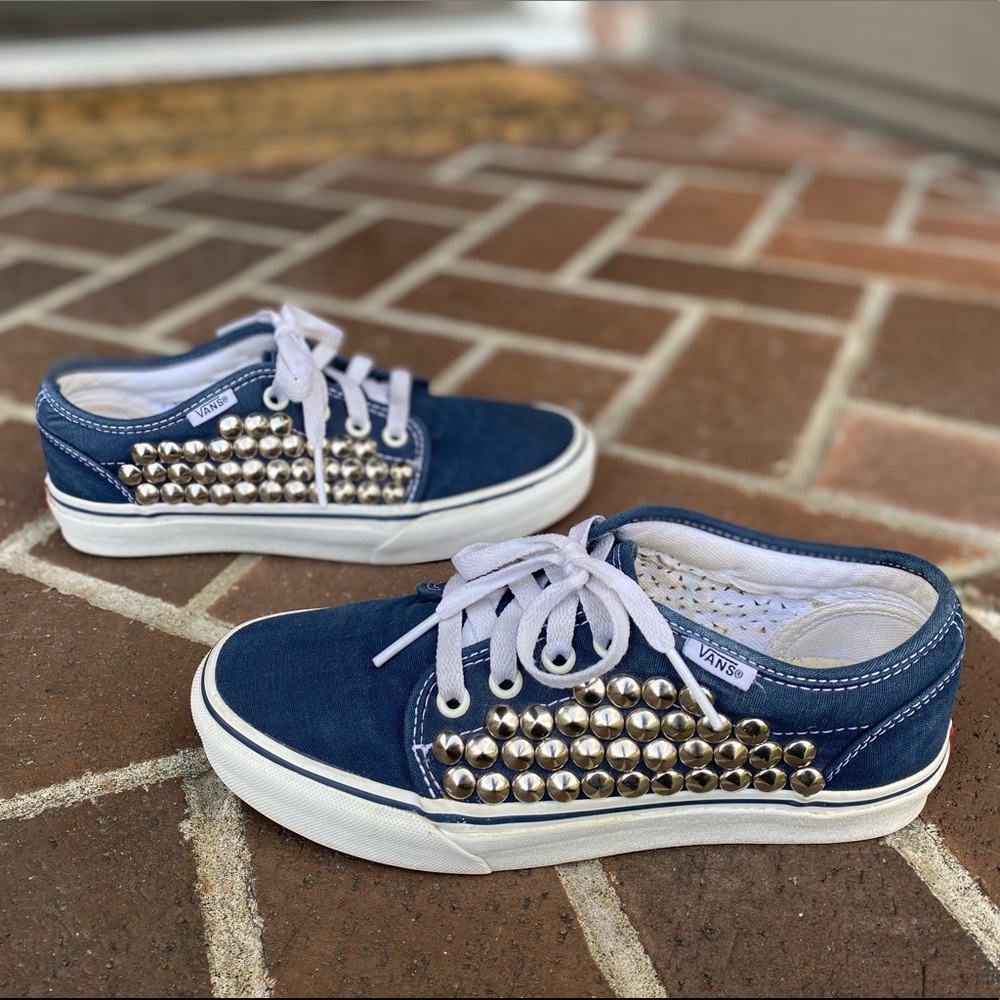 Studded Navy Blue Classic Vans Lace Up Slip Ons